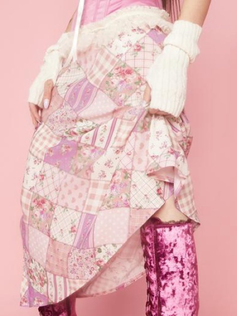 Sugar Thrillz Pink & Lavender Patchwork High-Low Skirt - Picture 5 of 6